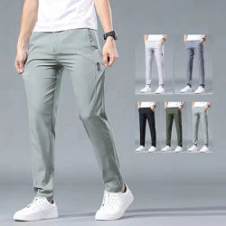 Pantalon décontracté d'été pour homme, coupe slim, séchage rapide, taille élastique, pour activités de plein air, mode masculine, vert, gris, noir