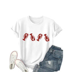 Hauts Vêtements pour femmes T-shirt blanc d'inspiration nautique avec motif de homard Idéal pour les fêtes sur la plage et les sorties d'été