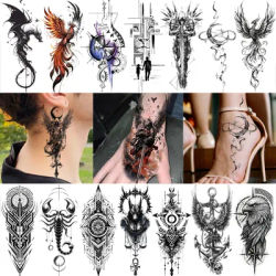 1 Sheet Phoenix Samurai Crescent Wings Temporary Tattoos For Adult Neck Hand Foot, Fake Tattoo Sticker Realistic Tatoo Last Long