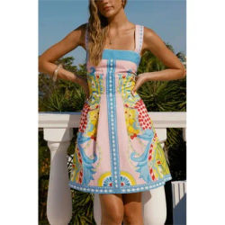 Été couverture Ups femmes maillot de bain Spaghetti sangle Robes maillot de bain 2026 nouvelle fleur impression plage vacances Mini Robes couverture