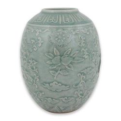 Celadon ceramic vase, 'Blue Plum Blossom'
