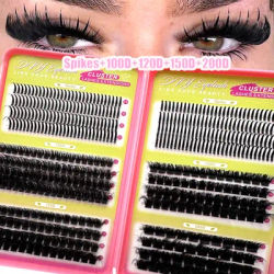 5 IN 1 Lash Extensions Kit Spikes Lash Individuals Volume Eyelash Clusters D-Curly Lash Clusters Kit 14-20MM DIY Eyelash Extensi