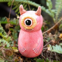 Pink Ogre,'Hand-Painted Whimsical Pink Recycled Teak Ogre Figurine'