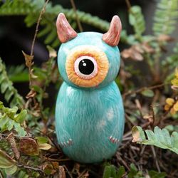 'Hand-Painted Whimsical Turquoise Recycled Teak Ogre Figurine'