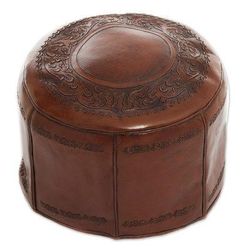 Spanish Elegance,'Colonial Leather Pouf Ottoman Cover'
