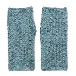 Gossamer in Jade,'Soft 100% Baby Alpaca Fingerless Mitts in a Jade Green Hue'