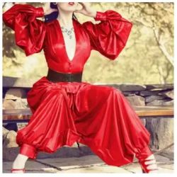 Robe de mode en caoutchouc latex, haut et pantalon, jupe en caoutchouc, col en V, bal masqué