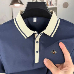 Polo homme haut de gamme à manches courtes, design brodé abeille, mode estivale de luxe, haut de boutique, T-shirt décontracté et professionnel