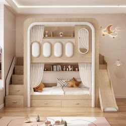 ！@Capsule Children's Bunk Bed Modern Loft-Style E1 MDF Durable Eco-Friendly Comfortable Adult Double-Size-Friendly Slide-Equippe