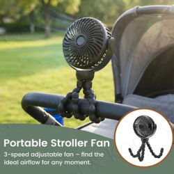 3-Speed Portable Stroller Fan, USB Rechargeable Clip-On Fan for Baby Strollers & Newborn Essentials