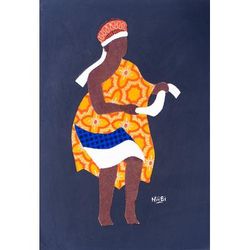 Adowa I,'Dance-Inspired Cotton Wall Art of Traditional Adowa Dancer'