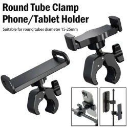 Universal Round Pipe Clamp Phone Holder 360 Rotating Fixed Clip Handlebar Mount Round Tube Clamp Phone Stand Bicycle