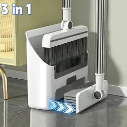 Practical Holiday Gift 3 in 1 Foldable Broom Dustpan Floor Brush Set Soft Bristle Anti Hair Efficient Cleaning For Home Office