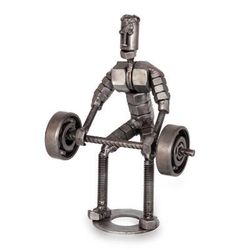 'Eco-Friendly Recycled Metal Sculpture of Man Lifting Weights'