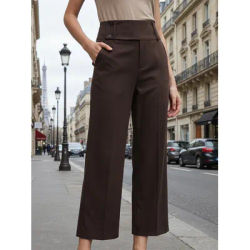 Pantalon droit taille haute pour femme Gadinus, couleur unie, coupe ample, élégant