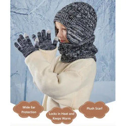 Ensemble bonnet, écharpe et gants doublés polaire pour enfants – Bonnets d'hiver chauds à protège-oreilles épais et bonnets anti-froid