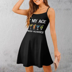 À ma âge a besoin de lunettes Cocktail Humor robe à bretelles femme Vintage robe femme exotique Humor graphique Clubs robe à bretelles