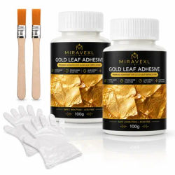 Gold Leaf Adhesive Kit, Water-Based Gilding Glue with Disposable Gloves & Wood Brush for Arts, Crafts, Furniture Decor