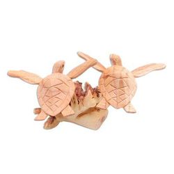 Sea Turtle Companions,'Original Jempinis and Benalu Wood Turtle Sculpture'