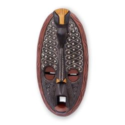 'Lattice-Patterned Sese Wood and Antiqued Aluminum Wall Mask'