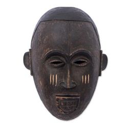 'African Wall Mask Hand-Carved from Sese Wood in Ghana'