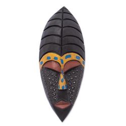 'Hand-Painted Embossed African Wood Aluminum Wall Mask'