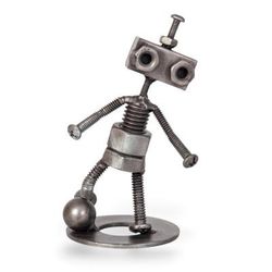 Robotic Goal,'Football Soccer-Themed Upcycled Metal Figurine of Robot'