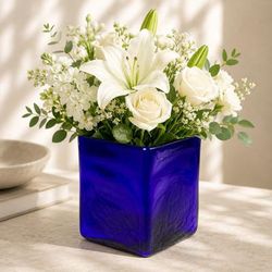 'Modern Small-Sized Handblown Recycled Glass Vase in Blue'