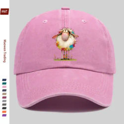 1 casquette de soleil imprimée motif animaux mignons, style rêveur, motif mouton, légère et confortable, avec sangle réglable et lavable