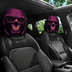 2 copri poggiatesta per auto con teschio, fantastico motivo gotico con scheletro viola, protezione per poggiatesta, accessori universali per interni auto, elegante copricuscino decorativo per auto,