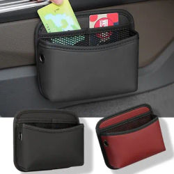 Sac de rangement latéral pour porte de voiture, organisateur de poche en maille en cuir PU pour cartes, téléphone, lunettes de soleil, accessoire universel pour l'intérieur de la voiture