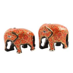 Orange Flower Friends,'Hand Painted papier Mache Elephants (pair)'