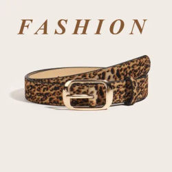 Ceinture coréenne polyvalente tendance haut de gamme style Instagram, ceinture fine pour femme en denim rétro imprimé léopard tendance haut de gamme
