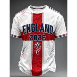 T-shirt d'entraînement de football pour supporters d'Angleterre 2026 - Impression 3D - Haut à manches courtes confortable et respirant