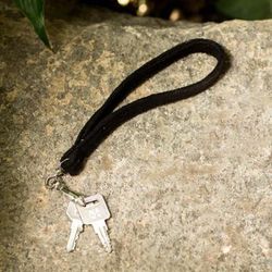 Functionality in Black,'Handcrafted Wrist Lanyard Keychain Strap Bag Charm in Black'