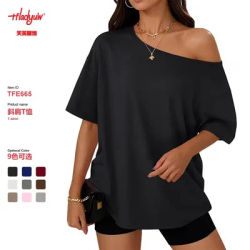T-shirt asymétrique Y2K pour femmes, design ample et tendance, hauts à épaules dénudées pour dames