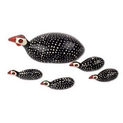 Guinea Fowl,'Set of 5 Hand Carved African Guinea Fowl Chicken Sculptures'