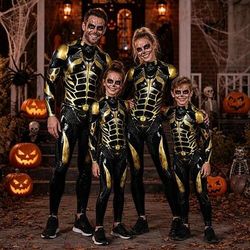 Halloween Tuta intera Body Costume di Gruppo Robot Stampa Cerniera frontale Sinistro Rave futuristico Unisex Costume per Club Feste Halloween Carnevale Bambini Adulti