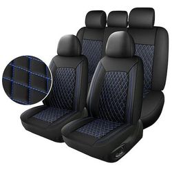 Set completo di coprisedili universali per auto, in ecopelle di alta qualità con cuciture a rombi, protezioni interne per berline, SUV, camion, compatibili con airbag, sedili posteriori sdoppiabili