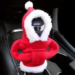 2 pezzi copri pomello del cambio auto con design a felpa con cappuccio di Babbo Natale, divertente protezione per il cambio natalizio, vestibilità universale per cambio manuale veicoli automatici,