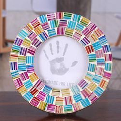 Rainbow Recollection,'Handcrafted Round Glass Mosaic Photo Frame with Rainbow Hues'