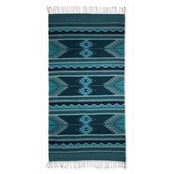 Midnight Blue,'Blue Geometric Zapotec Wool Area Rug (2.5x5)'
