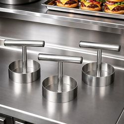 Pressa per hamburger in acciaio inox - Stampo antiaderente per hamburger in 3 pezzi, robusto schiaccia carne in metallo, utensile da cucina multifunzionale per uso domestico/commerciale per realizzare