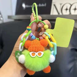 Real Rabbit Fur Keychain Cute Coal Ball Monster Plush Doll Pendant for Bag Backpack Phone Car Keys Hanging Ornament Soft Touch F