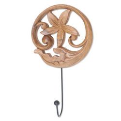 Beautiful Flower,'Floral Hand Carved Wood Wall Hook from Bali'