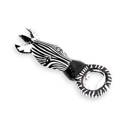 'Zebra-Themed Sese Wood Bottle Opener in Black & White Hues'