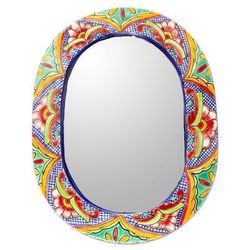 Talavera Wreath,'Talavera-Style Oval Ceramic Wall Mirror'