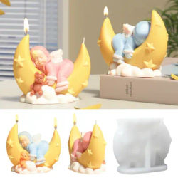 LZ085 3D Cute Moon Angel Candle Silicone Mold DIY Moonship Sleeping Baby Aromatherapy Gypsum Ornament Molds