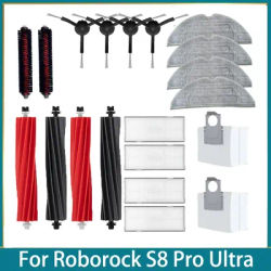 For Roborock S8 Pro Ultra Robot Vacuum Spare Parts Main Side Brushes Mop Cloths HEPA Filters Dust Bags Accessories