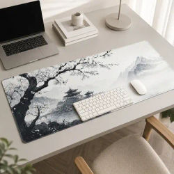 Tapis de souris noir et blanc, fleurs de cerisier, pour jeu XL, nouveau tapis de souris XXL, tapis de souris en caoutchouc naturel souple, antidérapant